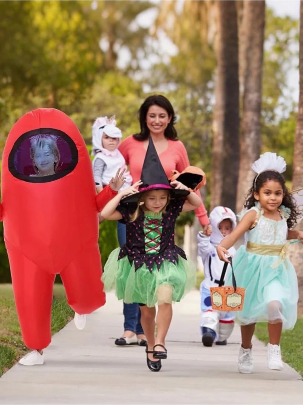 Among Us astronaut kids inflatable Red costume, on Funny Halloween Spacesuit